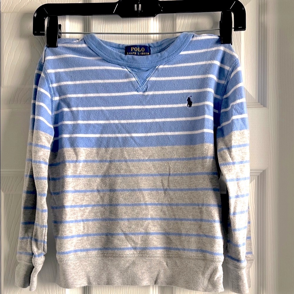 Polo by Ralph Lauren Kids Blue and Gray Striped Long Sleeve Tee